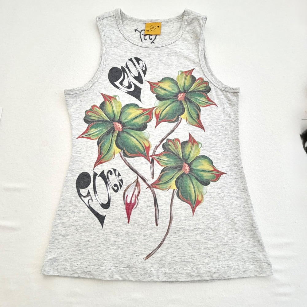 Juliet Johnstone Evergreen Bloom Tank Top Gray Floral Cotton Fairy Grunge BTC S - Picture 2 of 16
